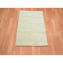 Load image into Gallery viewer, 2&#39;x3&#39; Photon White, Plain Line Design, Silk With Oxidized Wool, Hand Knotted, Textured Pile, Sample, Mat, Oriental Rug FWR453966