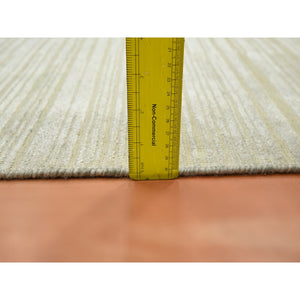 2'x3' Photon White, Plain Line Design, Silk With Oxidized Wool, Hand Knotted, Textured Pile, Sample, Mat, Oriental Rug FWR453966