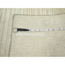 Load image into Gallery viewer, 2&#39;x3&#39; Photon White, Plain Line Design, Silk With Oxidized Wool, Hand Knotted, Textured Pile, Sample, Mat, Oriental Rug FWR453966