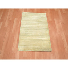 Load image into Gallery viewer, 2&#39;x3&#39; Beige With Warm Tones, Plain Line Design, Textured Pile, Silk With Oxidized Wool, Hand Knotted, Sample, Mat, Oriental Rug FWR453972