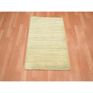 2'x3' Beige With Warm Tones, Plain Line Design, Textured Pile, Silk With Oxidized Wool, Hand Knotted, Sample, Mat, Oriental Rug FWR453972