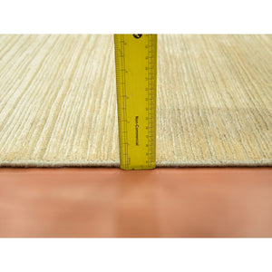 2'x3' Beige With Warm Tones, Plain Line Design, Textured Pile, Silk With Oxidized Wool, Hand Knotted, Sample, Mat, Oriental Rug FWR453972