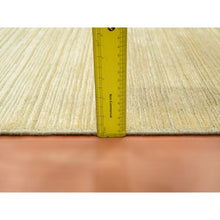 Load image into Gallery viewer, 2&#39;x3&#39; Beige With Warm Tones, Plain Line Design, Textured Pile, Silk With Oxidized Wool, Hand Knotted, Sample, Mat, Oriental Rug FWR453972