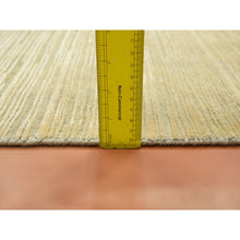 Load image into Gallery viewer, 2&#39;x3&#39; Beige With Warm Tones, Plain Line Design, Silk With Oxidized Wool, Textured Pile, Hand Knotted, Sample, Mat, Oriental Rug FWR453978