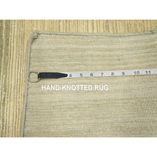 Load image into Gallery viewer, 2&#39;x3&#39; Beige With Warm Tones, Plain Line Design, Silk With Oxidized Wool, Textured Pile, Hand Knotted, Sample, Mat, Oriental Rug FWR453978