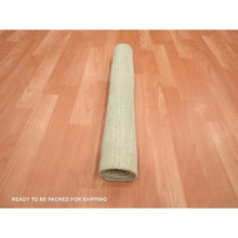 Load image into Gallery viewer, 2&#39;x3&#39; Beige With Warm Tones, Plain Line Design, Silk With Oxidized Wool, Textured Pile, Hand Knotted, Sample, Mat, Oriental Rug FWR453978