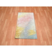 Load image into Gallery viewer, 2&#39;x3&#39;1&quot; Pink With Pastel Colors, Modern Design, Wool And Silk, Hand Knotted, Sample, Mat, Oriental Rug FWR453990