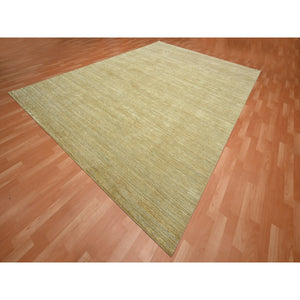 9'x12'3" Khaki Brown, Plain Solid Design, Silk With Textured Wool, Hand Knotted, Oriental Rug FWR454026