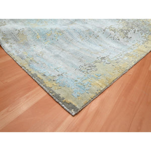11'10"x18'5" Shades of Gray, Wool and Real Silk, Galaxy Design with Soft Colors, Hand Knotted, XL, Oversized, Oriental Rug FWR454032