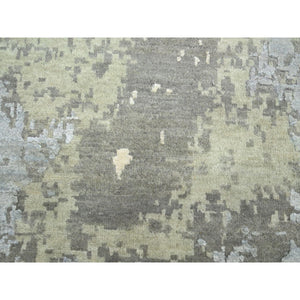 11'10"x18'5" Shades of Gray, Wool and Real Silk, Galaxy Design with Soft Colors, Hand Knotted, XL, Oversized, Oriental Rug FWR454032