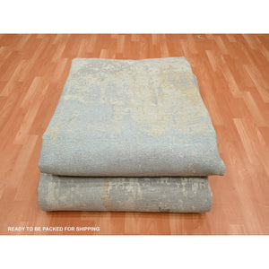 11'10"x18'5" Shades of Gray, Wool and Real Silk, Galaxy Design with Soft Colors, Hand Knotted, XL, Oversized, Oriental Rug FWR454032