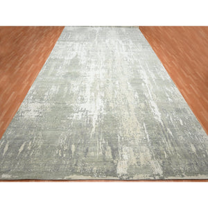 12'x18' Pastel Gray, Modern Abstract Design with Soft Colors, Wool and Pure Silk, Hand Knotted, XL, Oversized, Oriental Rug FWR454038