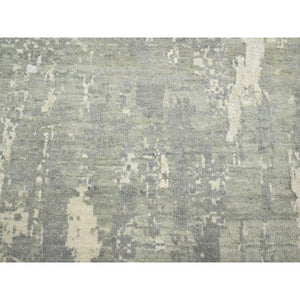 12'x18' Pastel Gray, Modern Abstract Design with Soft Colors, Wool and Pure Silk, Hand Knotted, XL, Oversized, Oriental Rug FWR454038