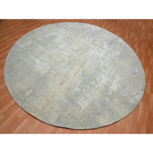 11'10"x11'10" Light Gray, Modern Abstract Design with Soft Colors, Wool and Pure Silk, Hand Knotted, Round, Oriental Rug FWR454050