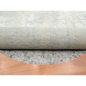 11'10"x11'10" Light Gray, Modern Abstract Design with Soft Colors, Wool and Pure Silk, Hand Knotted, Round, Oriental Rug FWR454050