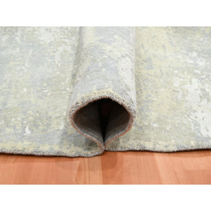 11'10"x11'10" Light Gray, Modern Abstract Design with Soft Colors, Wool and Pure Silk, Hand Knotted, Round, Oriental Rug FWR454050