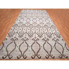 Load image into Gallery viewer, 10&#39;x14&#39;2&quot; Rose Pink, Ikat Design With Geometric Pattern, Wool And Silk, Hand Knotted, Oriental Rug FWR454056