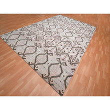 Load image into Gallery viewer, 10&#39;x14&#39;2&quot; Rose Pink, Ikat Design With Geometric Pattern, Wool And Silk, Hand Knotted, Oriental Rug FWR454056