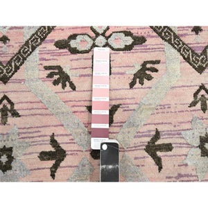10'x14'2" Rose Pink, Ikat Design With Geometric Pattern, Wool And Silk, Hand Knotted, Oriental Rug FWR454056