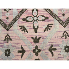 Load image into Gallery viewer, 10&#39;x14&#39;2&quot; Rose Pink, Ikat Design With Geometric Pattern, Wool And Silk, Hand Knotted, Oriental Rug FWR454056