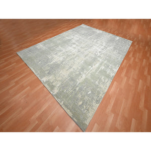 9'x12' Misty Gray, Modern Abstract Design with Soft Colors, Wool and Pure Silk, Hand Knotted, Oriental Rug FWR454068