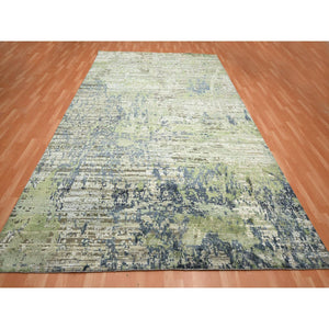 8'9"x12' Olive Green, Modern Abstract Design, Real Silk with Oxidized Wool, Hand Knotted, Oriental Rug FWR454074