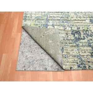 8'9"x12' Olive Green, Modern Abstract Design, Real Silk with Oxidized Wool, Hand Knotted, Oriental Rug FWR454074