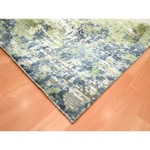 8'9"x12' Olive Green, Modern Abstract Design, Real Silk with Oxidized Wool, Hand Knotted, Oriental Rug FWR454074