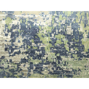 8'9"x12' Olive Green, Modern Abstract Design, Real Silk with Oxidized Wool, Hand Knotted, Oriental Rug FWR454074