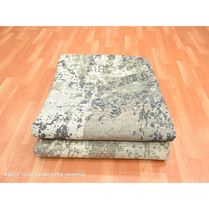 8'9"x12' Olive Green, Modern Abstract Design, Real Silk with Oxidized Wool, Hand Knotted, Oriental Rug FWR454074