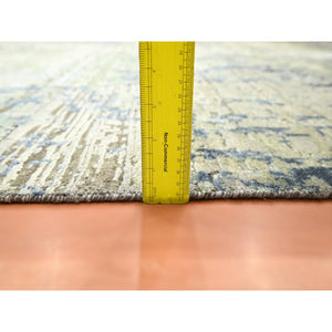 8'9"x12' Olive Green, Modern Abstract Design, Real Silk with Oxidized Wool, Hand Knotted, Oriental Rug FWR454074