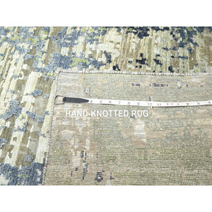 8'9"x12' Olive Green, Modern Abstract Design, Real Silk with Oxidized Wool, Hand Knotted, Oriental Rug FWR454074