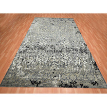Load image into Gallery viewer, 9&#39;x12&#39;2&quot; Charcoal Gray with Black, Broken and Erased Persian Design, Wool and Real Silk, Hand Knotted, Oriental Rug FWR454080