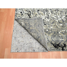 Load image into Gallery viewer, 9&#39;x12&#39;2&quot; Charcoal Gray With Black, Broken And Erased Persian Design, Wool And Real Silk, Hand Knotted, Oriental Rug FWR454080