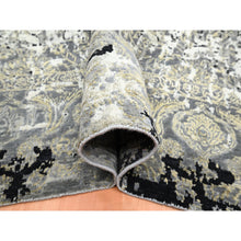 Load image into Gallery viewer, 9&#39;x12&#39;2&quot; Charcoal Gray with Black, Broken and Erased Persian Design, Wool and Real Silk, Hand Knotted, Oriental Rug FWR454080