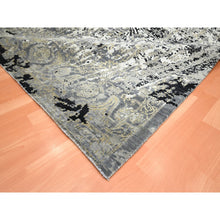 Load image into Gallery viewer, 9&#39;x12&#39;2&quot; Charcoal Gray with Black, Broken and Erased Persian Design, Wool and Real Silk, Hand Knotted, Oriental Rug FWR454080