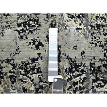 Load image into Gallery viewer, 9&#39;x12&#39;2&quot; Charcoal Gray with Black, Broken and Erased Persian Design, Wool and Real Silk, Hand Knotted, Oriental Rug FWR454080