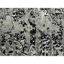 Load image into Gallery viewer, 9&#39;x12&#39;2&quot; Charcoal Gray with Black, Broken and Erased Persian Design, Wool and Real Silk, Hand Knotted, Oriental Rug FWR454080