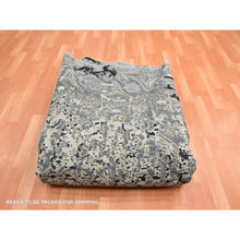 Load image into Gallery viewer, 9&#39;x12&#39;2&quot; Charcoal Gray with Black, Broken and Erased Persian Design, Wool and Real Silk, Hand Knotted, Oriental Rug FWR454080
