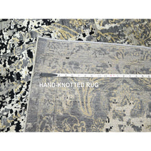Load image into Gallery viewer, 9&#39;x12&#39;2&quot; Charcoal Gray With Black, Broken And Erased Persian Design, Wool And Real Silk, Hand Knotted, Oriental Rug FWR454080