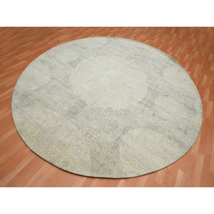 10'x10' Oyster White, Jewelry Design, Wool and Silk, Hand Knotted, Round, Oriental Rug FWR454086