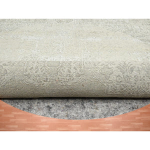 10'x10' Oyster White, Jewelry Design, Wool and Silk, Hand Knotted, Round, Oriental Rug FWR454086