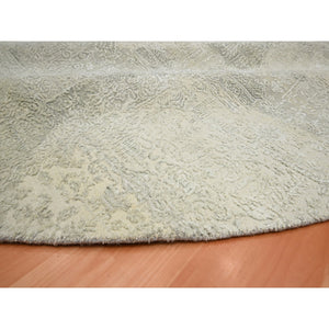 10'x10' Oyster White, Jewelry Design, Wool and Silk, Hand Knotted, Round, Oriental Rug FWR454086