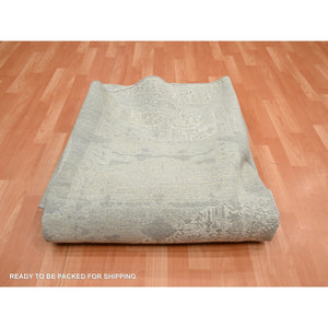 10'x10' Oyster White, Jewelry Design, Wool and Silk, Hand Knotted, Round, Oriental Rug FWR454086
