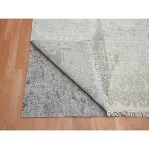 8'10"x12' Alabaster White, Jewelry Design, Wool and Silk, Hand Knotted, Densely Woven, Oriental Rug FWR454092