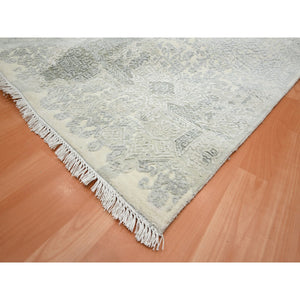8'10"x12' Alabaster White, Jewelry Design, Wool and Silk, Hand Knotted, Densely Woven, Oriental Rug FWR454092