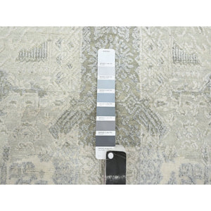 8'10"x12' Alabaster White, Jewelry Design, Wool and Silk, Hand Knotted, Densely Woven, Oriental Rug FWR454092