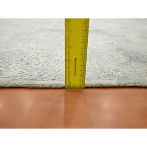 8'10"x12' Alabaster White, Jewelry Design, Wool and Silk, Hand Knotted, Densely Woven, Oriental Rug FWR454092