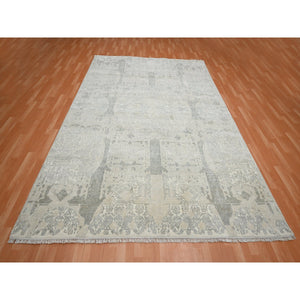 8'1"x10'1" Oyster White, Jewelry Design, Hand Knotted, Wool and Silk, Densely Woven, Oriental Rug FWR454098