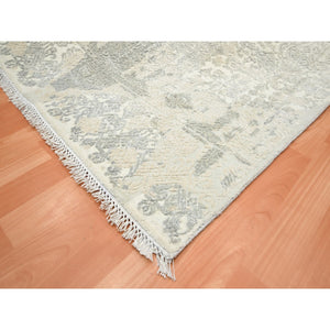 8'1"x10'1" Oyster White, Jewelry Design, Hand Knotted, Wool and Silk, Densely Woven, Oriental Rug FWR454098